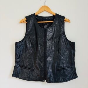 Edgy Black Quilted Faux‎ Leather Zip Up Vest Selene Sport Size XL